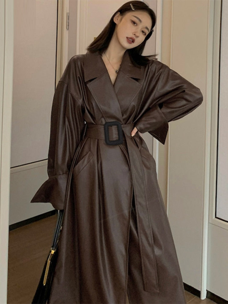 Urban Chic: Lautaro X-Long Oversized Leather Trench Coat