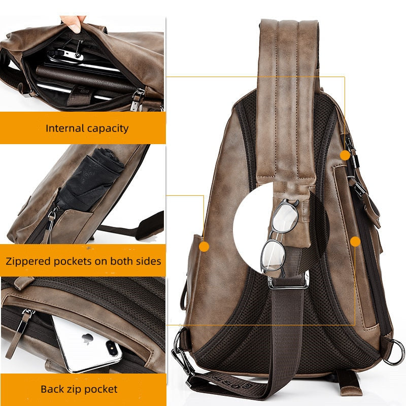Men's Large Capacity Leather Chest Bag
