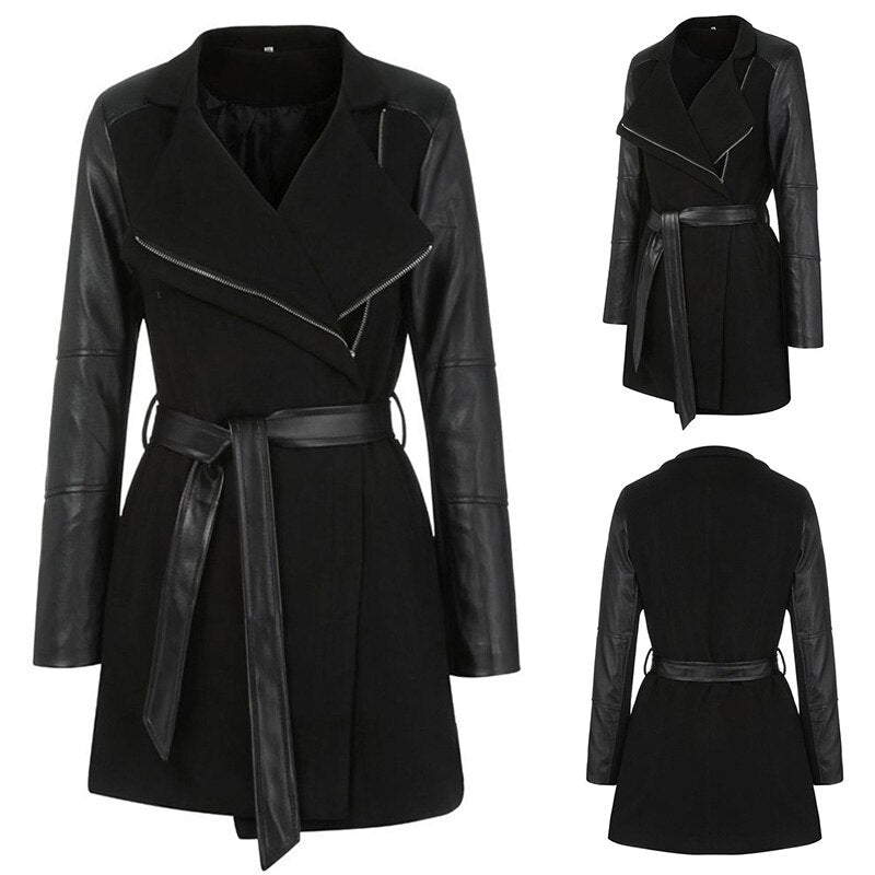 Urban Chic: Women's Slim Fit PU Leather Trench Coat