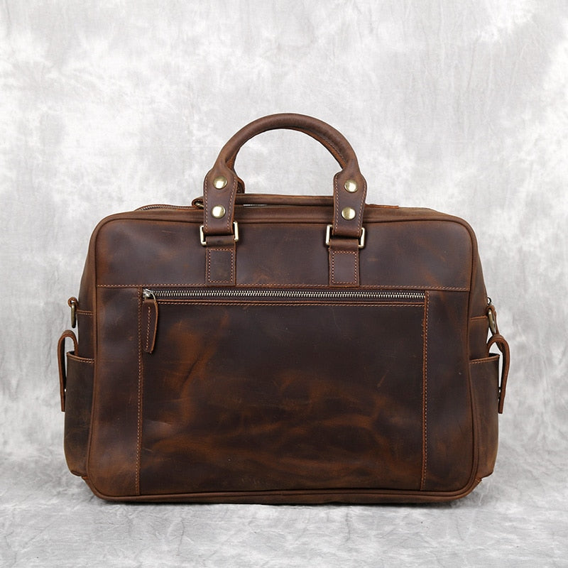 Vintage-inspired Crazy Horse Leather Briefcase