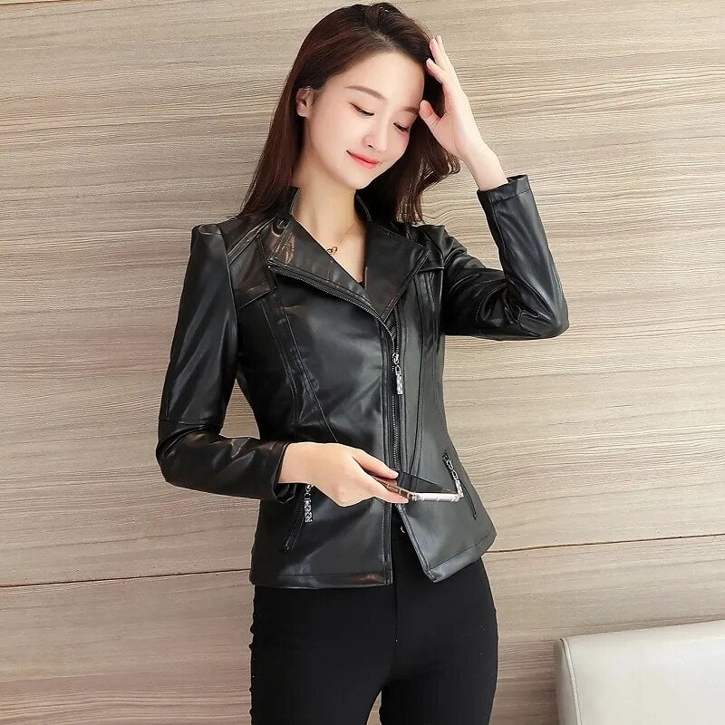Effortless Chic: IOQRCJV Spring Autumn Faux Leather Jacket for Women