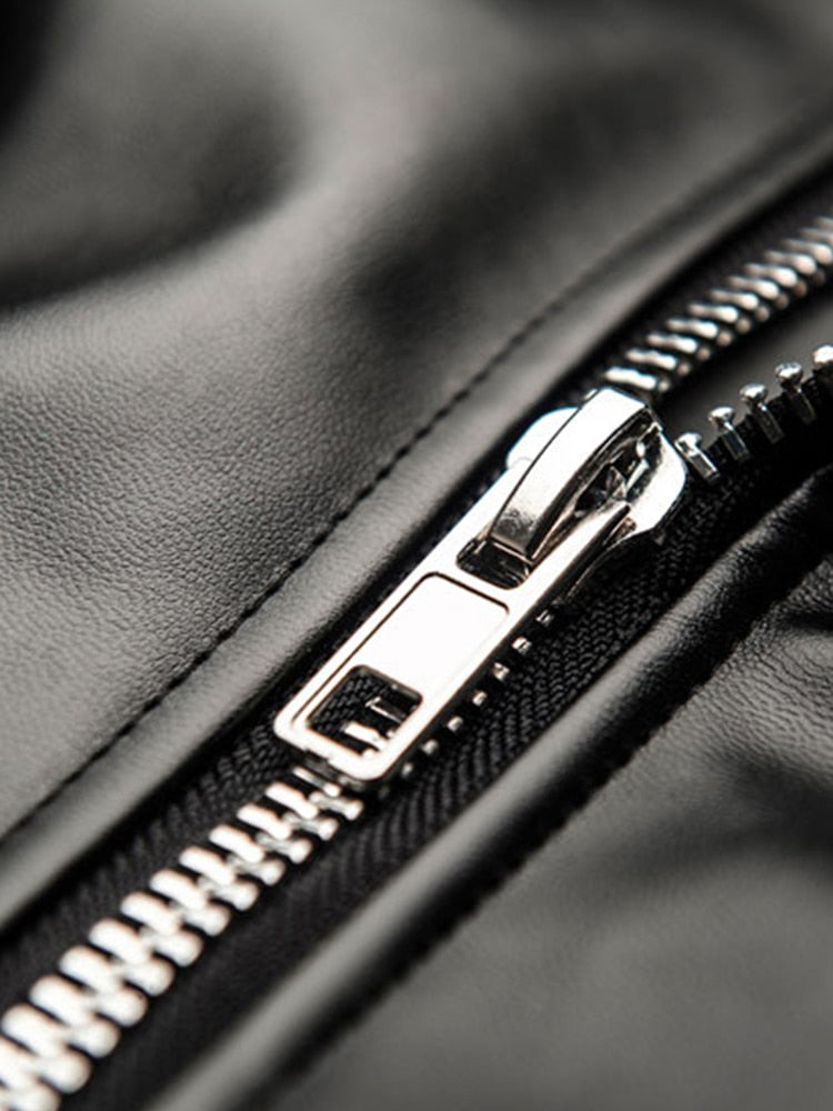 Short Fitted Cool Black Faux Leather Biker Jacket