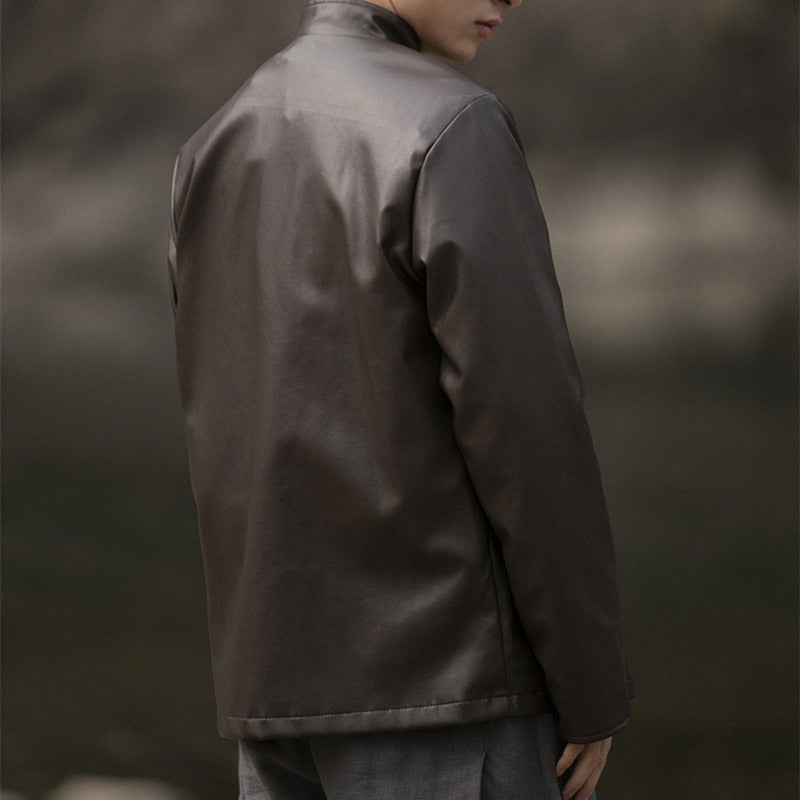 Classic Men's Regular Faux Leather Casual Jacket