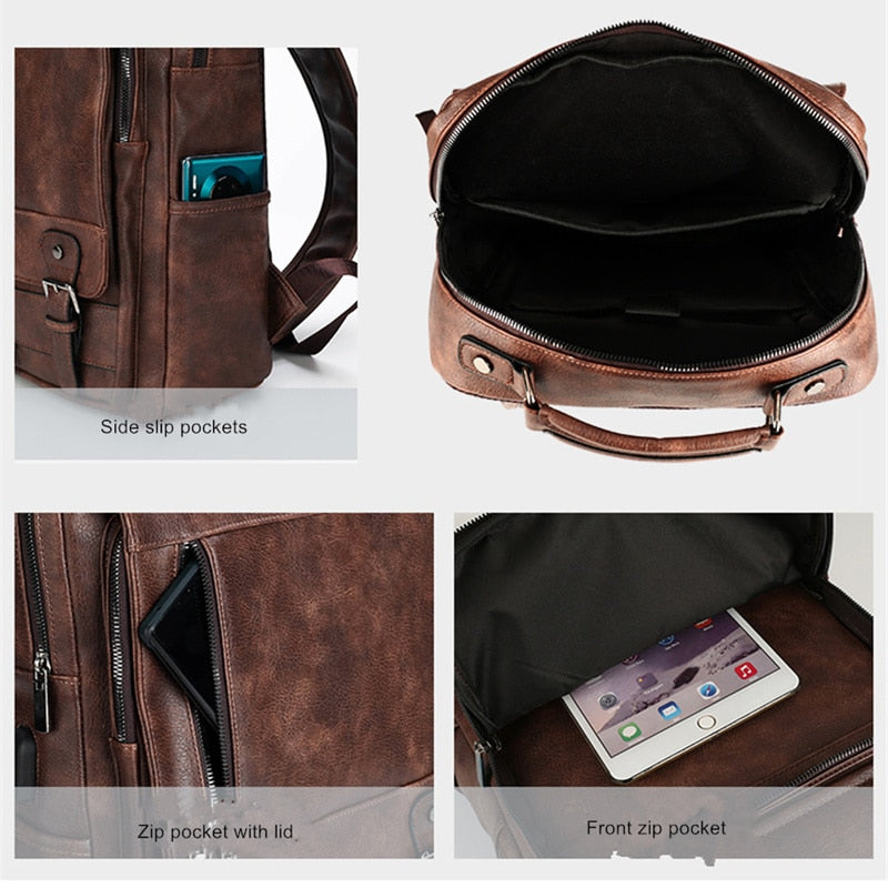 Fashion Leather Men Backpack Business