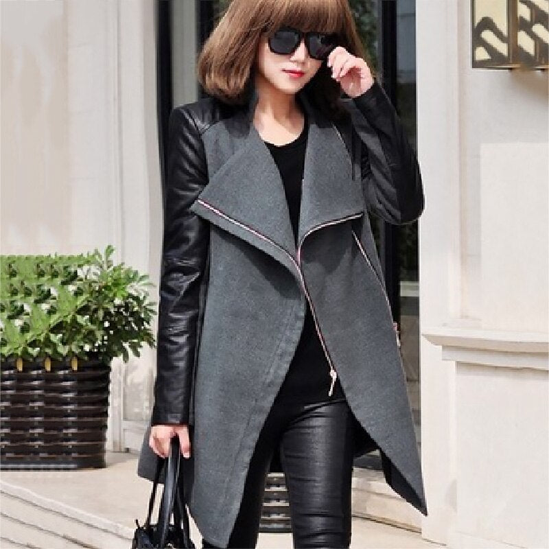Urban Chic: Women's Slim Fit PU Leather Trench Coat