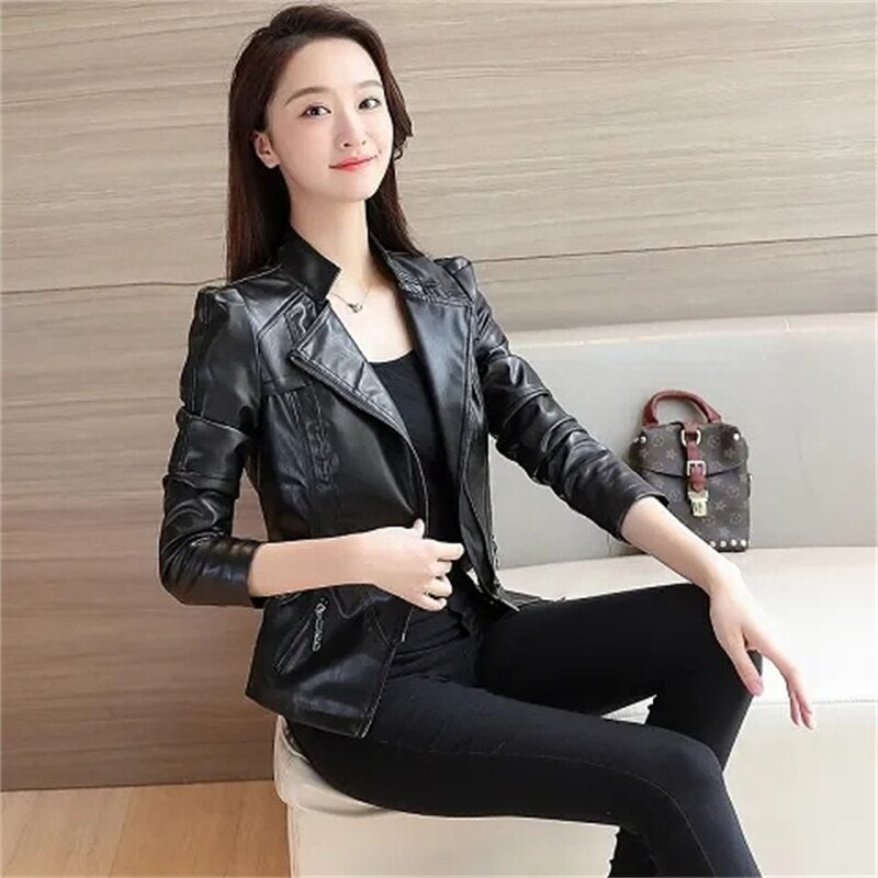 Effortless Chic: IOQRCJV Spring Autumn Faux Leather Jacket for Women