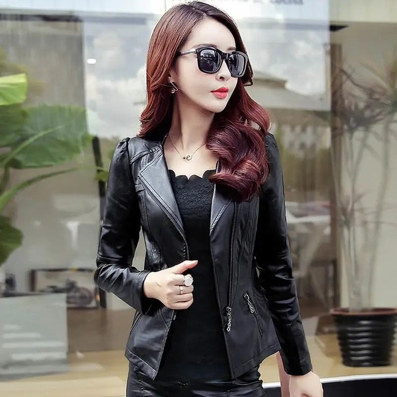 Effortless Chic: IOQRCJV Spring Autumn Faux Leather Jacket for Women