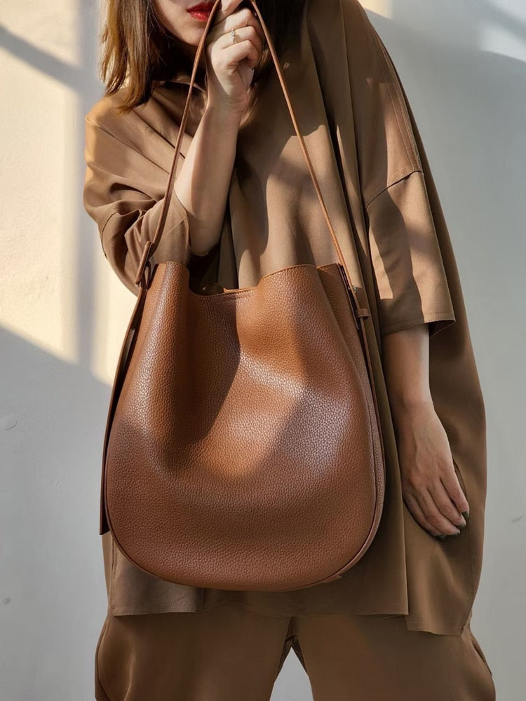 Versatile Genuine Leather Casual Tote Bag