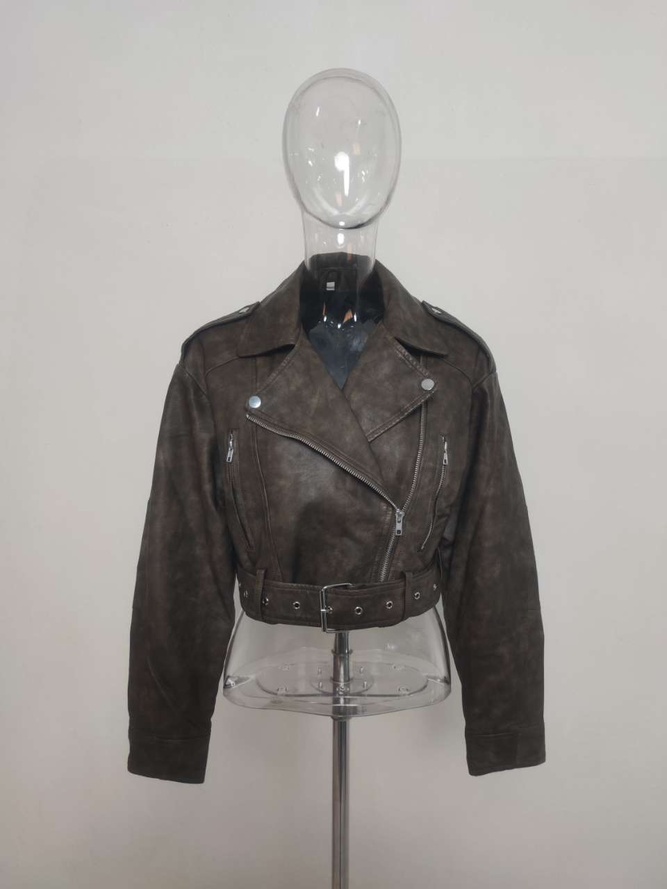 Edgy Elegance: Patchwork Zipper PU Leather Jacket for Women