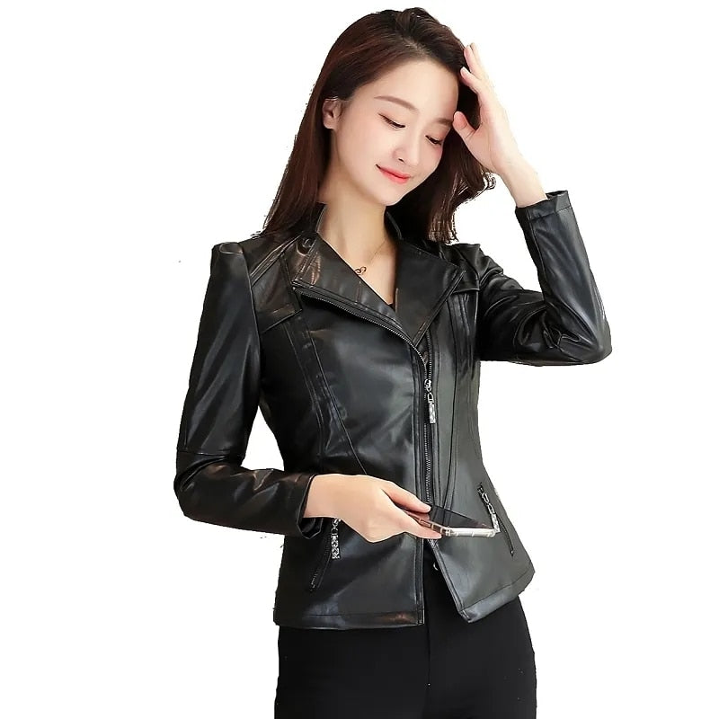 Effortless Chic: IOQRCJV Spring Autumn Faux Leather Jacket for Women