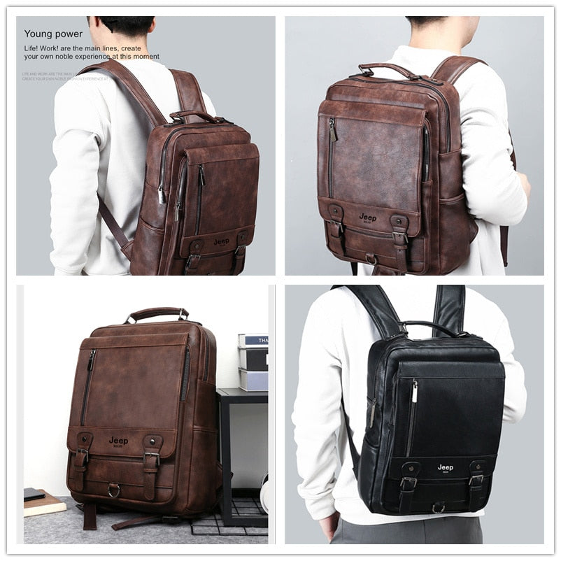 Fashion Leather Men Backpack Business
