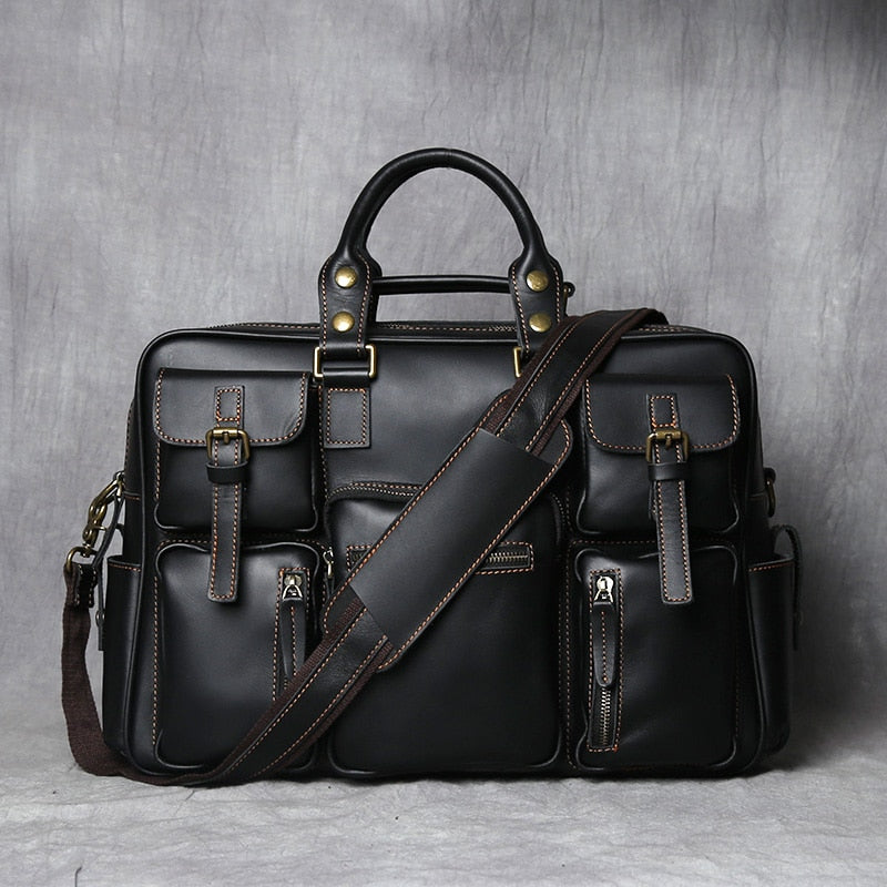 Vintage-inspired Crazy Horse Leather Briefcase