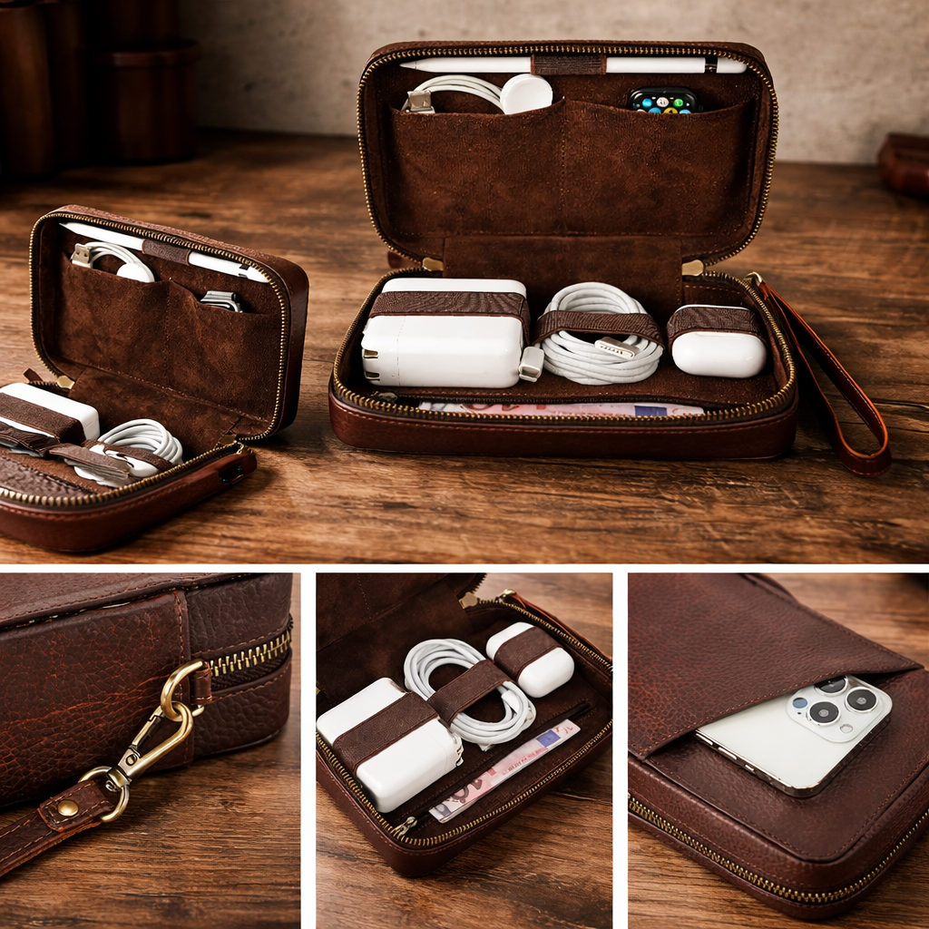 Leather Tech Organizer Pouch