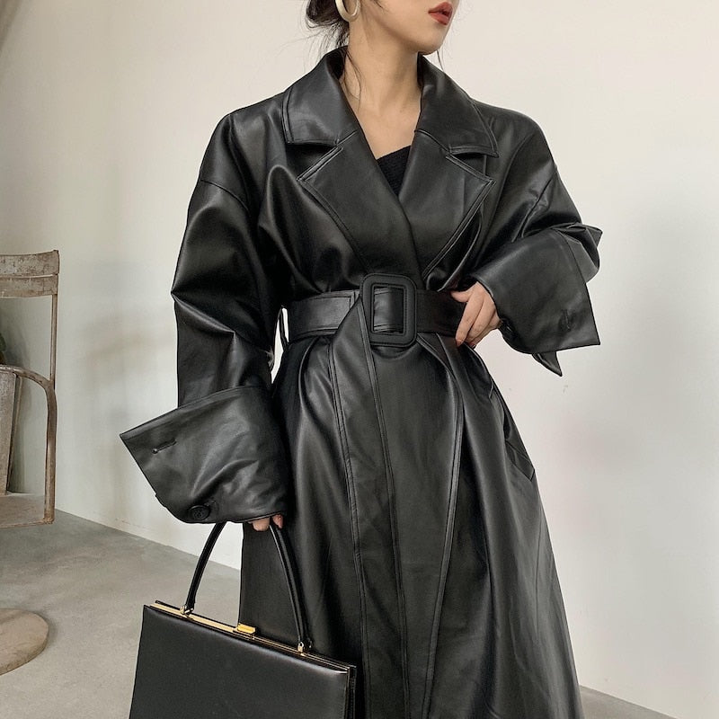 Urban Chic: Lautaro X-Long Oversized Leather Trench Coat