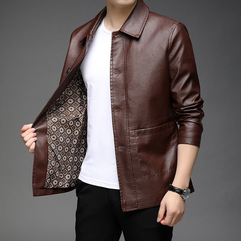 Modern Men's Regular PU Leather Casual Jacket
