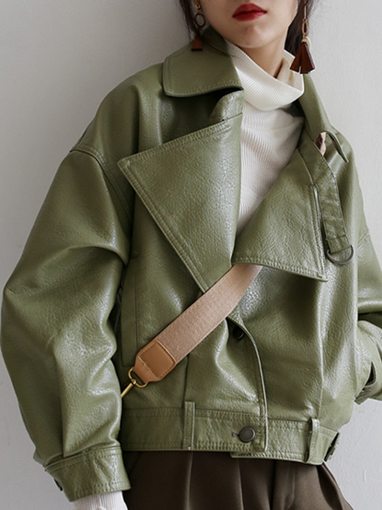 Effortlessly Chic: Spring Luxury Loose Leather Jacket